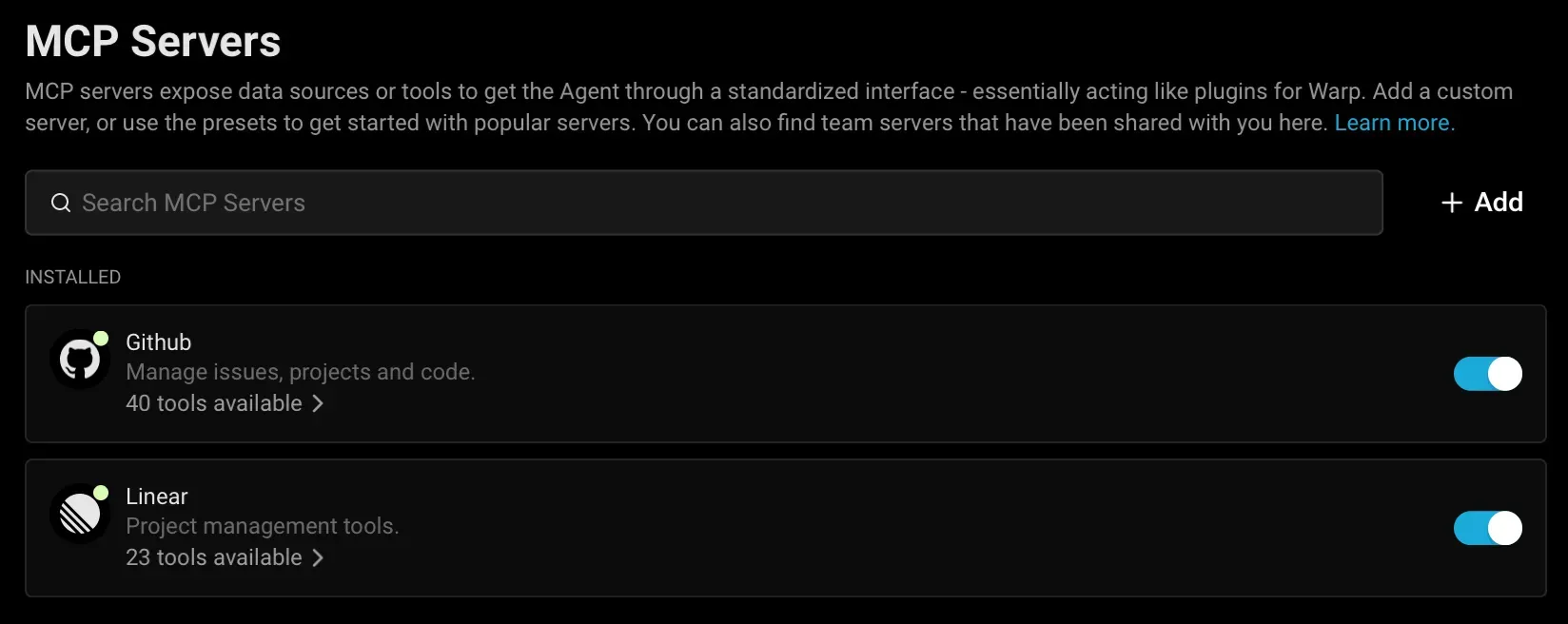 Warp's official MCP server manager